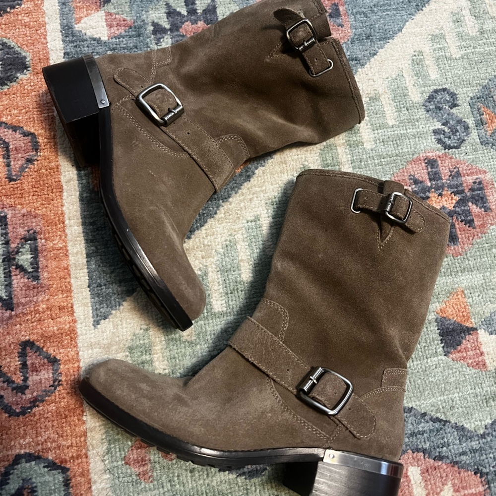 Vince Camuto Moto Suede Boots Taupe
